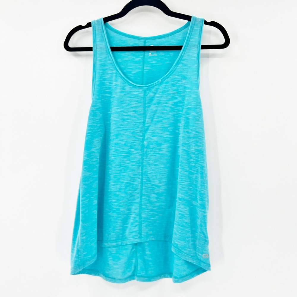 GapFit Breathe Tank Top Womens Medium Teal Blue Excellent Space Dye High-Low Hem